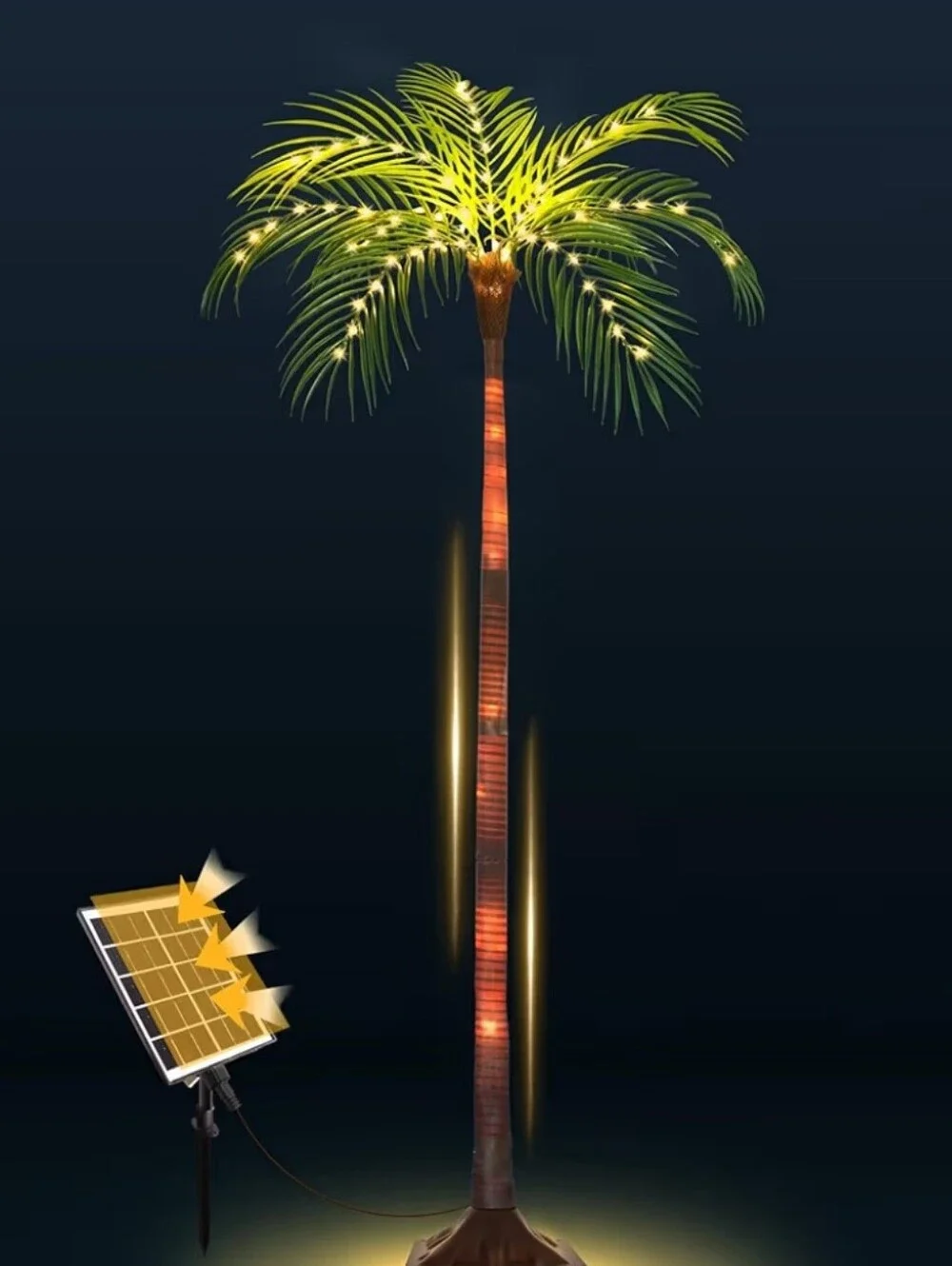 NWT Solar-Powered LED Palm Tree Light - Green Leaves, Brown Trunk 4.6ft